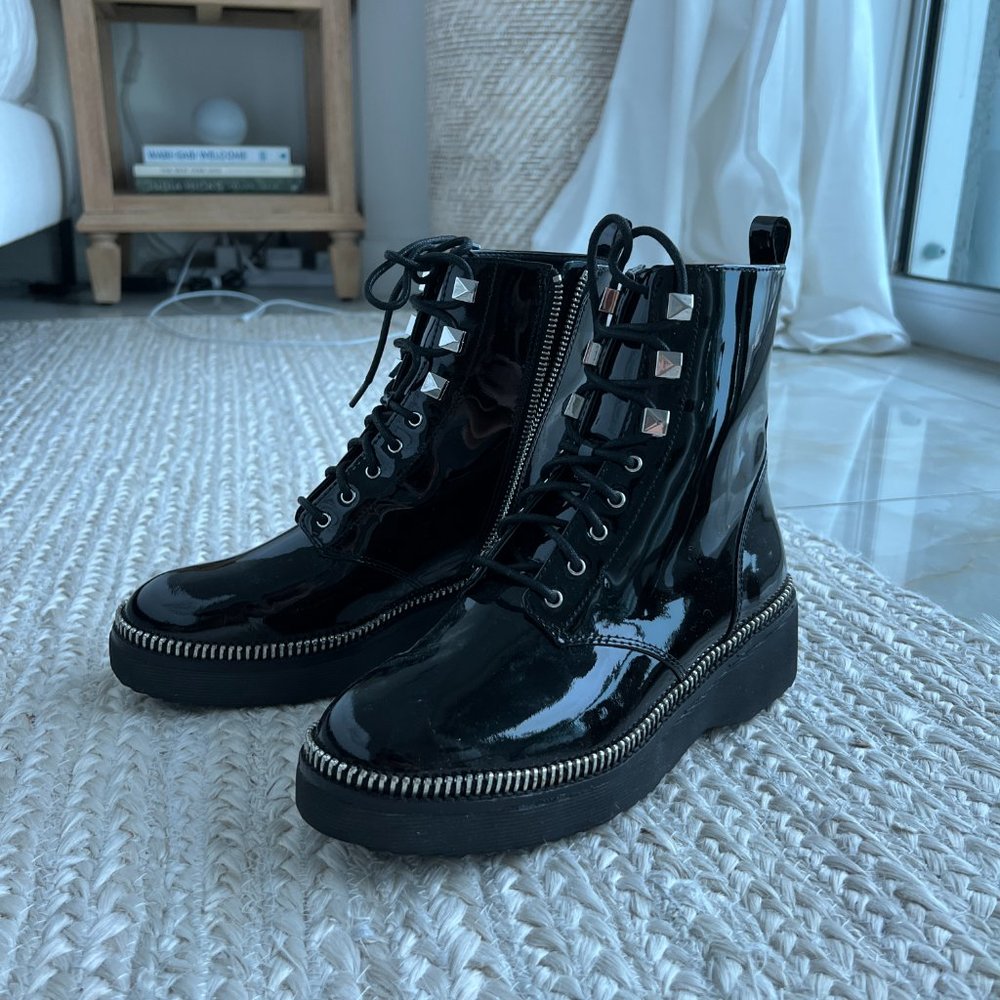 Michael Kors Haskell Black Patent Combat Boot